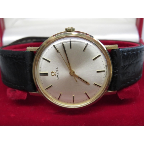 152 - Gentleman's 9ct gold Omega watch with original strap, box and full paperwork including outer box ful... 