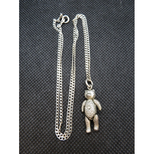 vintage silver articulated Teddy Bear pendant on 18\