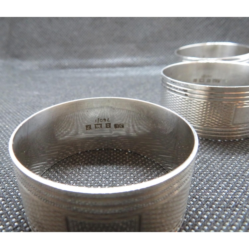 100 - Set of 3x silver napkin rings Birmingham 1956-57 John Rose 50g total weight