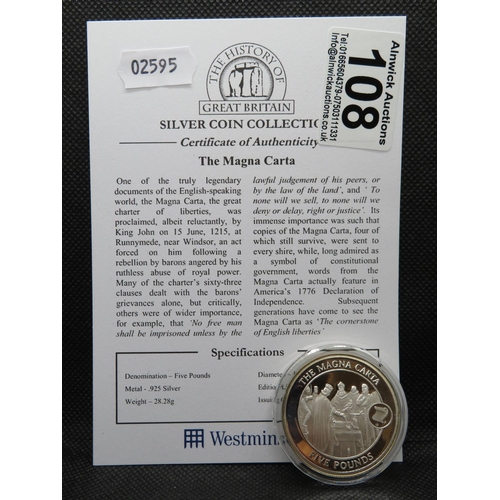 108 - 2008 Magna Carta silver proof £5 coin