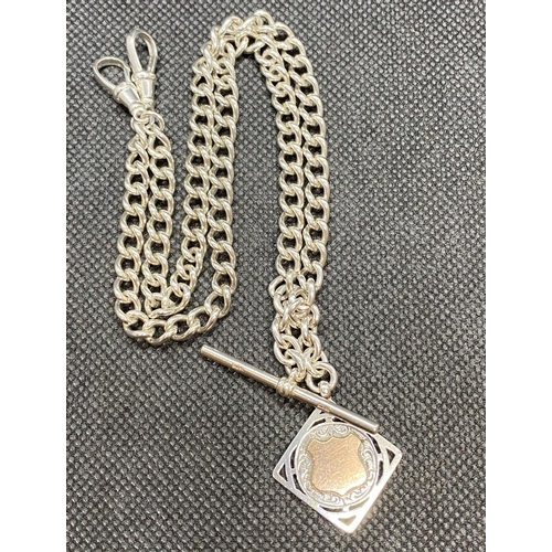 3 - Antique silver double Albert chain and medal Birmingham 1927 39g