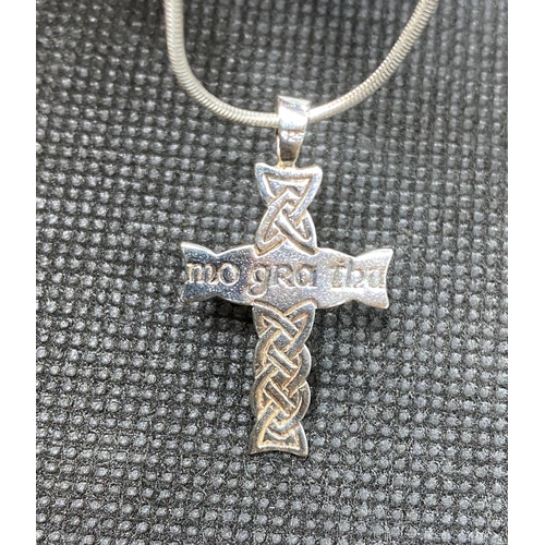 4 - Silver Celtic design cross with cabochon garnet engraved in Gaelic on reverse Mo Gra Thu ( You are m... 