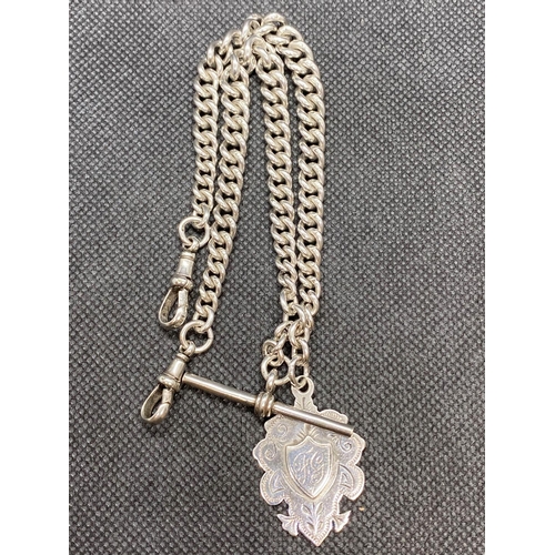 5 - Antique silver double Albert chain and medal Birmingham 1903 55g