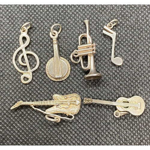 50 - 6x vintage silver musical themed charms 13g