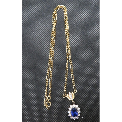 80 - HM gold on silver figaro necklace set with blue and white stones 16