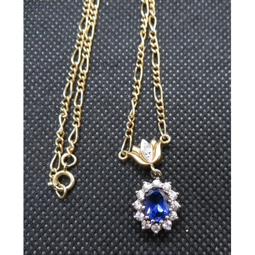 80 - HM gold on silver figaro necklace set with blue and white stones 16