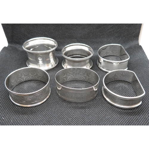 94 - 6x HM silver napkin rings 73g