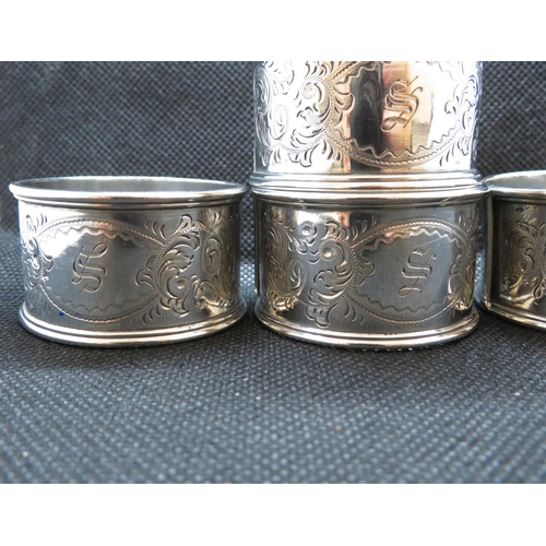 96 - Set of 4x antique silver napkin rings all with monogram S engraved in cartouche Sheffield 1903 115g