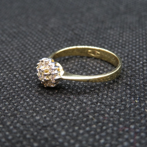 1 - 18ct  yellow gold quarter ct diamond cluster finger size M1/2 2.8g