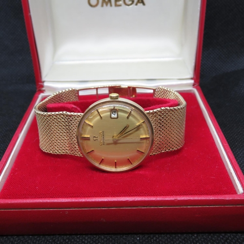 183 - Mens Omega 9ct watch and strap with box and paperwork - date version watch 565 movement - watch is 1... 