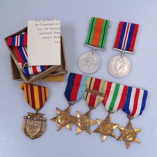 387 - 4x WWII Military Stars inc. Africa and Italy and 3x other medals