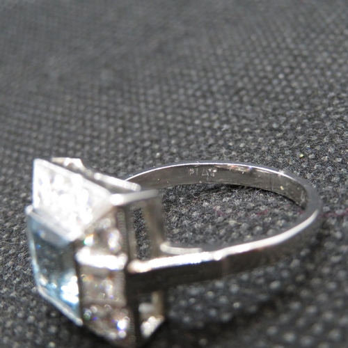 5 - Platinum art deco ring set with 1.6ct aquamarine with approx 1ct diamonds size O    7g