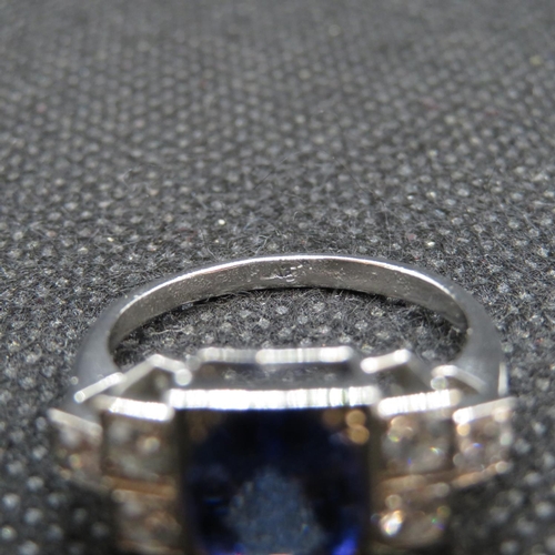 6 - Art Deco platinum ring with kashmir sapphire and 6 brilliant cut diamonds size N    6.5g