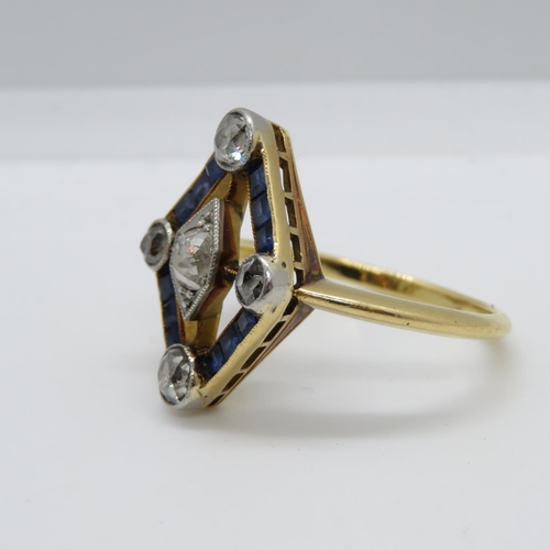 121 - Original Art Deco Sapphire and Diamond ring approx. 1ct diamonds on 18ct gold shaft - size N
