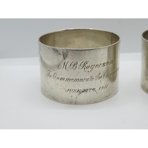 161 - Boxed early HM serviette rings x2 T Rogerson - To Commemorate the Coronations 1911 - total weight 73... 