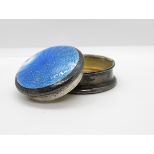168 - Silver and blue enamel patch box - slight damage to enamel HM