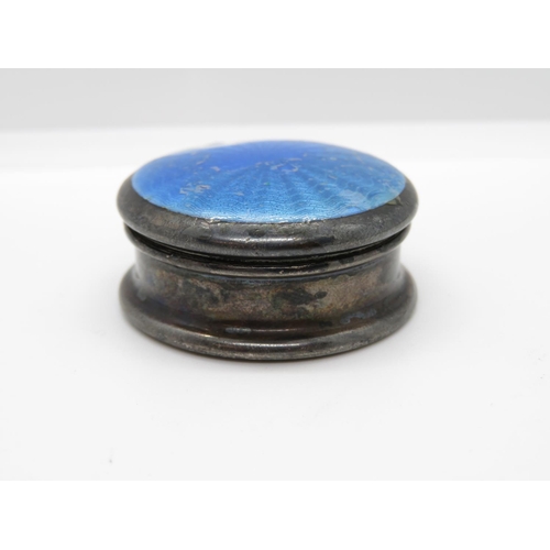 168 - Silver and blue enamel patch box - slight damage to enamel HM