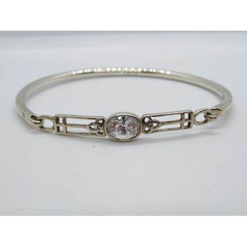 35 - HM silver bangle set with large oval CZ stone