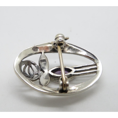 42 - Charles Rennie design silver brooch with amethyst