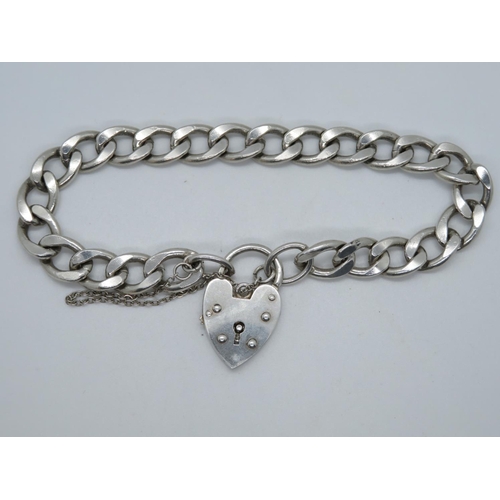 54 - Large vintage silver bracelet with lock and chain Londonn1976 30.6g