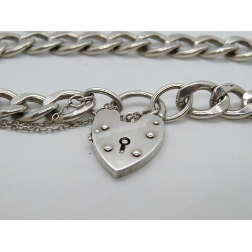 54 - Large vintage silver bracelet with lock and chain Londonn1976 30.6g