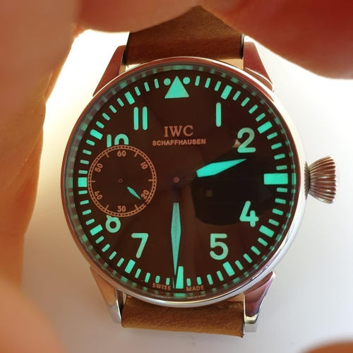 136 - IWC pocket watch movement fully refurbished and placed in modern Pilot Watch case with new strap - f... 