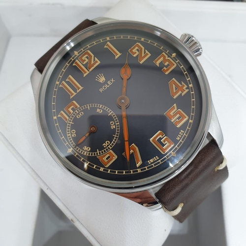 137 - ROLEX pocket watch movement placed into modern Pilot Watch casing fully refurbished with new strap a... 