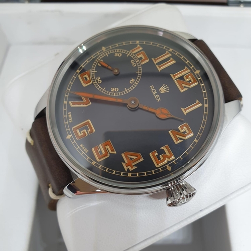 137 - ROLEX pocket watch movement placed into modern Pilot Watch casing fully refurbished with new strap a... 