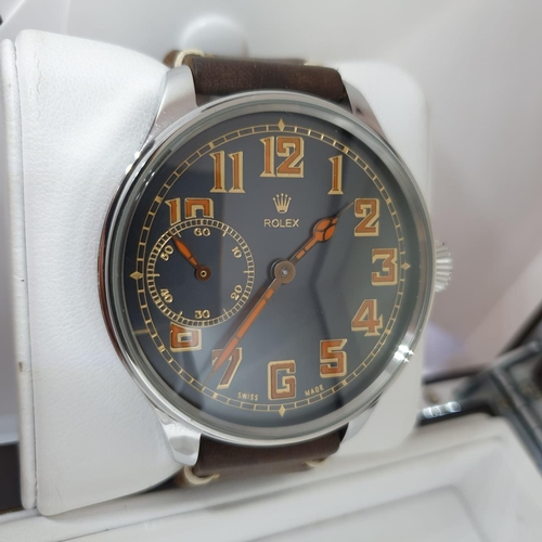 137 - ROLEX pocket watch movement placed into modern Pilot Watch casing fully refurbished with new strap a... 
