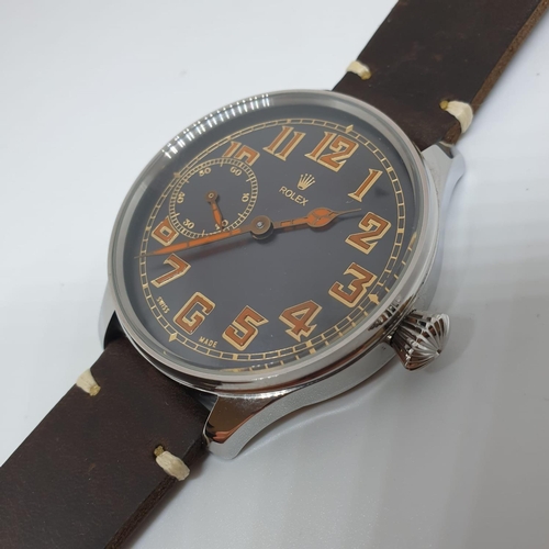 137 - ROLEX pocket watch movement placed into modern Pilot Watch casing fully refurbished with new strap a... 