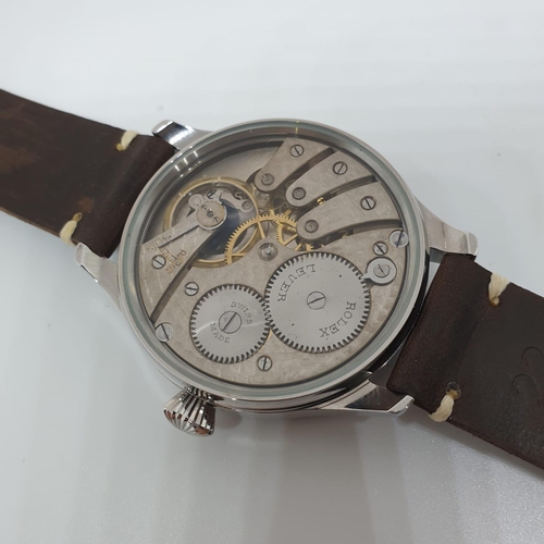 137 - ROLEX pocket watch movement placed into modern Pilot Watch casing fully refurbished with new strap a... 