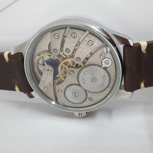 137 - ROLEX pocket watch movement placed into modern Pilot Watch casing fully refurbished with new strap a... 