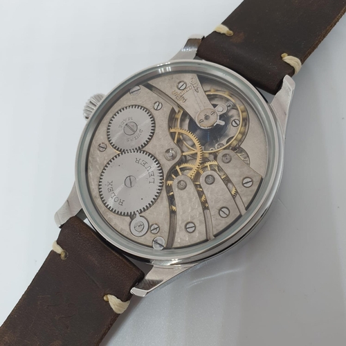 137 - ROLEX pocket watch movement placed into modern Pilot Watch casing fully refurbished with new strap a... 