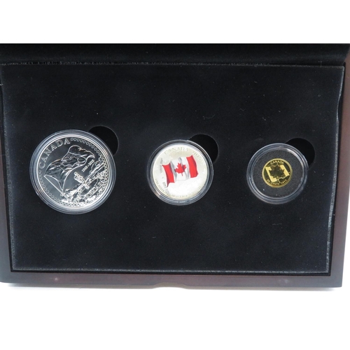 114 - 50th Anniversary of Canadian Flag 3 coin set - coin 1 is 999 silver coin 2 999 silver coin 3 24ct go... 