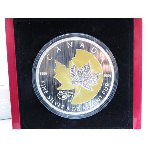 119 - 2013 $50 fine silver coin 25th Anniversary of Maple Leaf 5oz