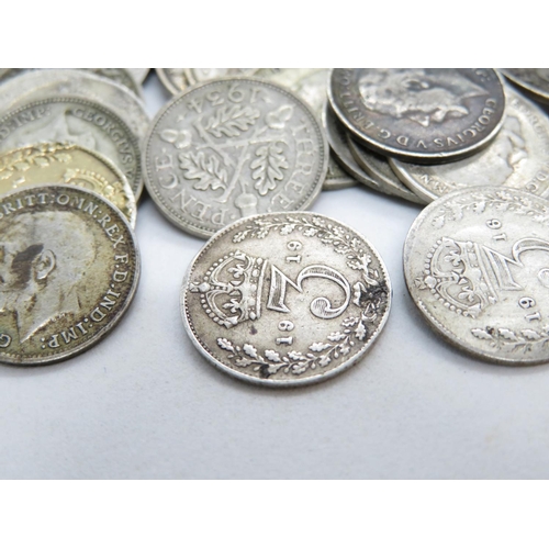 53 - Silver threepence pieces 51g