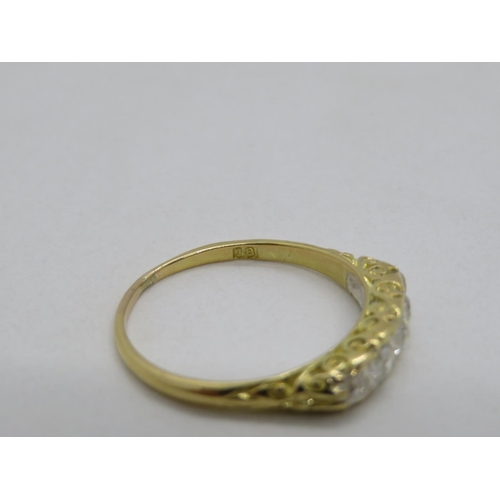 84 - Victorian 18ct gold ring with carved shank set with 5x old cut diamonds approx .5ct size R  2.8g