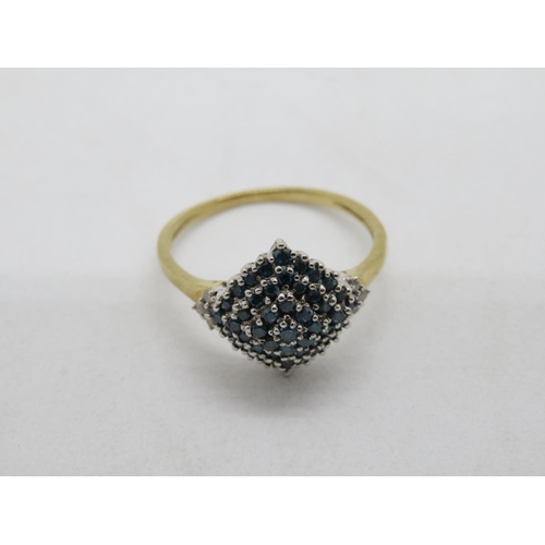 85 - 9ct gold HM ring set with approx .5ct blue and white diamonds size P