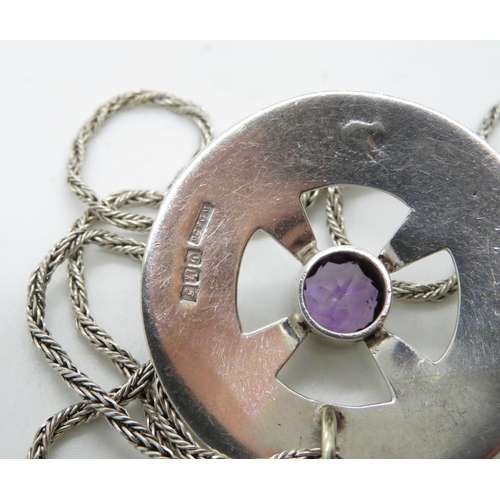 104 - Aberdeen silver pendant by William Dunningham and Co HM Edinburgh 1949 with amethyst on 22