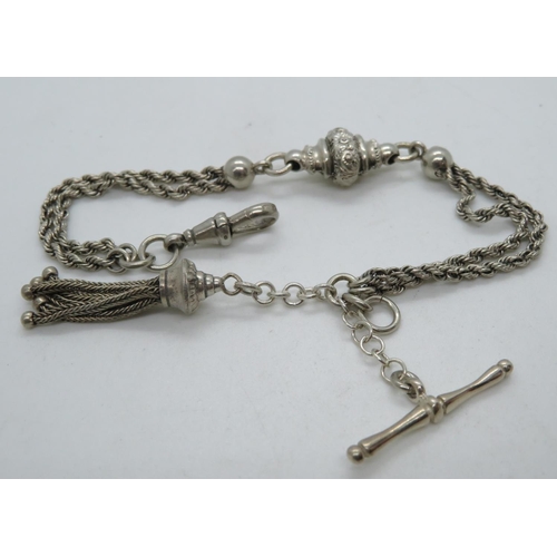 109 - Victorian silver Albertina bracelet with tassel C1890 7.5