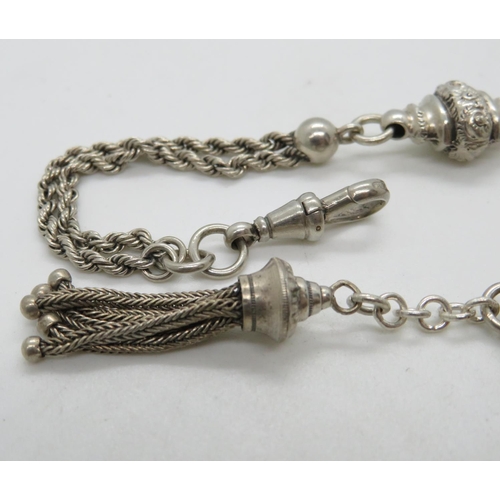 109 - Victorian silver Albertina bracelet with tassel C1890 7.5