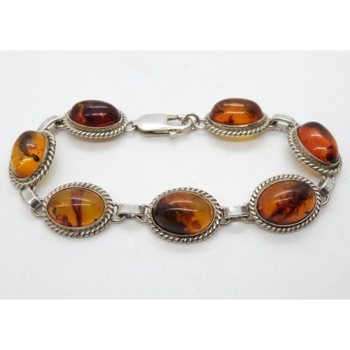 113 - Silver bracelet set with baltic amber HM Gdansk 7.5