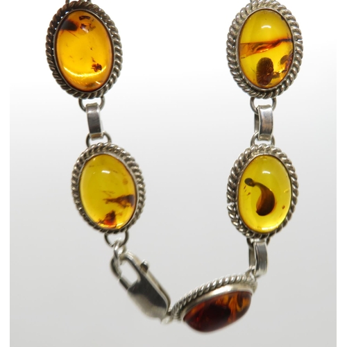 113 - Silver bracelet set with baltic amber HM Gdansk 7.5