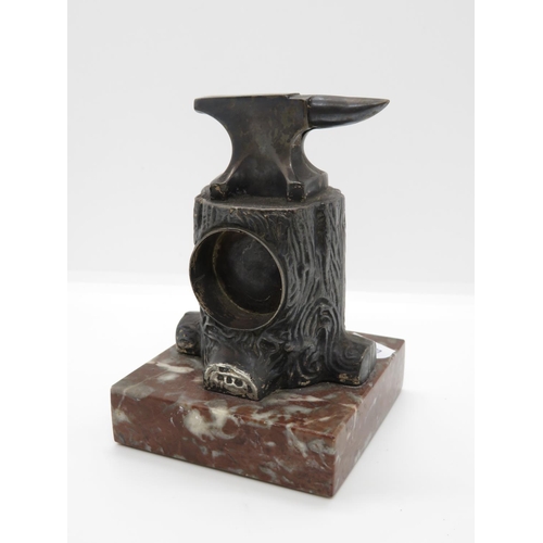 174 - Marble base with silver tree trunk and anvil HM clock stand 5