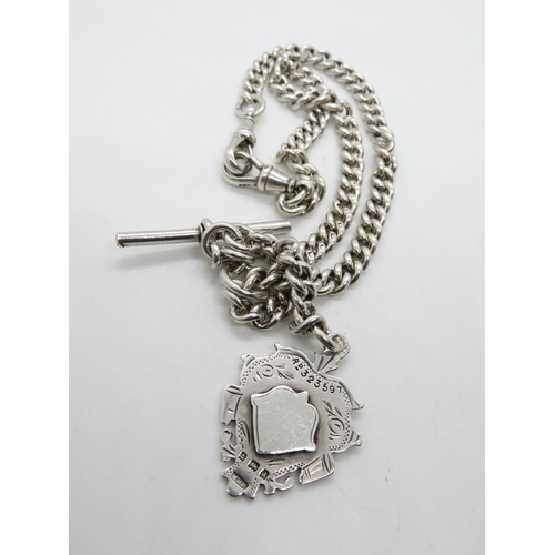 184 - Double Albert watch chain in silver with fob 54g