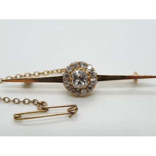 186 - Bar Brooch in  15ct gold with beautiful stunning diamond approx 1ct boxed