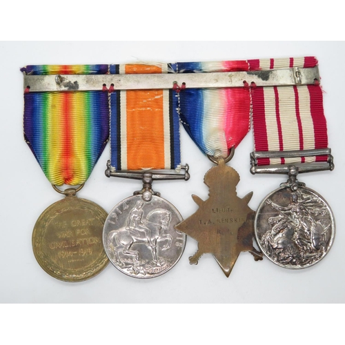 218 - Set of 4x medals on bar to Lft. TA Benskin RN HMS Pelorus