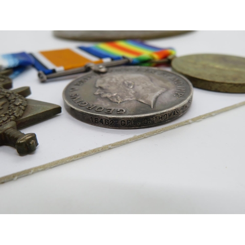 220 - Trio of medals with death plaque to Clement Thomas 16462 Corporal in KSLI