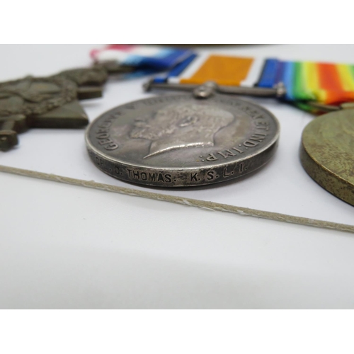 220 - Trio of medals with death plaque to Clement Thomas 16462 Corporal in KSLI