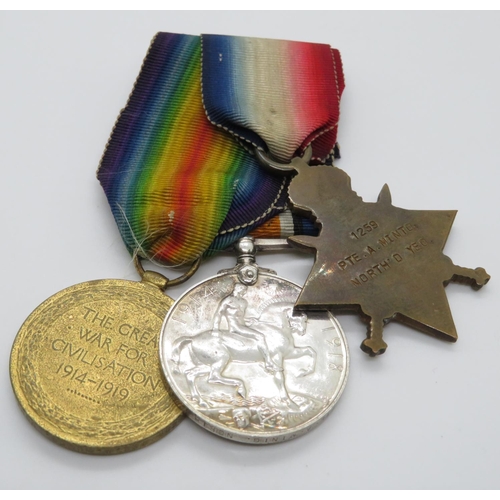 228 - Trio of medals to 1259 Private A Minto Northumberland Yeoman